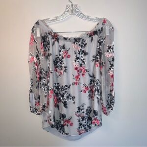 White House Black Market Floral Semi Sheer Blouse M